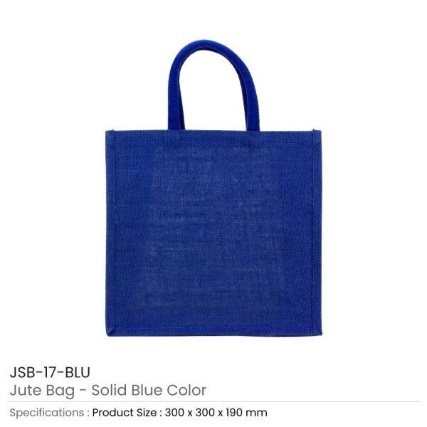 Reusable Square Jute Bags with Cotton Handles - Blue b